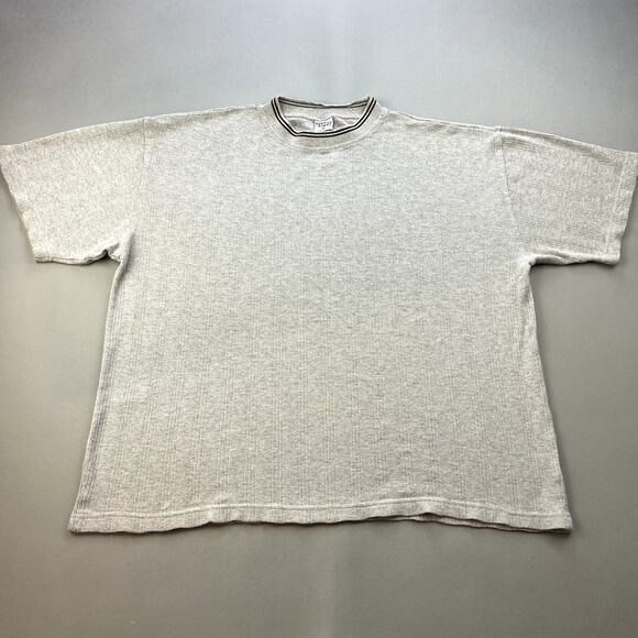 Vintage Anchor Blue T-Shirt Adult XL Beige Cream Blank Ribbed Made in USA 90s - Picture 1 of 11